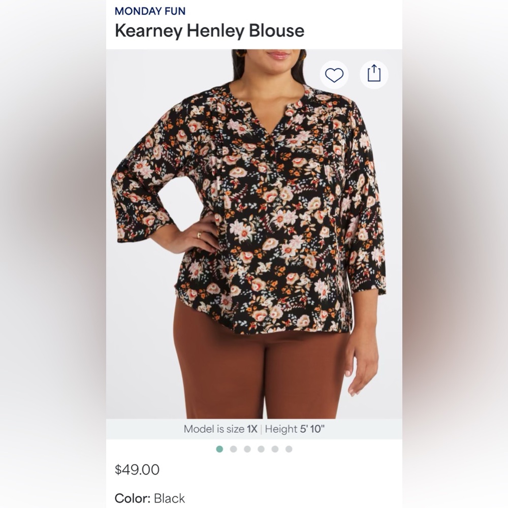 Monday Fun Stitch Fix Floral Black Women's Top 2x Gently pre loved